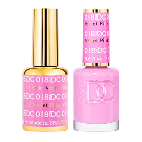 DND DC Gel Polish Set, Pink Collection, UV/LED Gel Polish and Air Dry Nail Lacquer, Matching Chip-Free Polish Duo, 018 Violet Pink, 0.5 Fl Oz