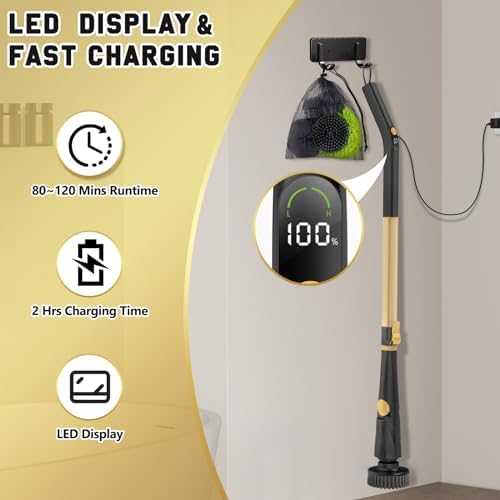 Electric Spin Scrubber for Cleaning Bathroom 8-in-1 Cordless Power Scrub Brush with Long Handle for Shower, Bathtub, Tile to Daily Maintenance