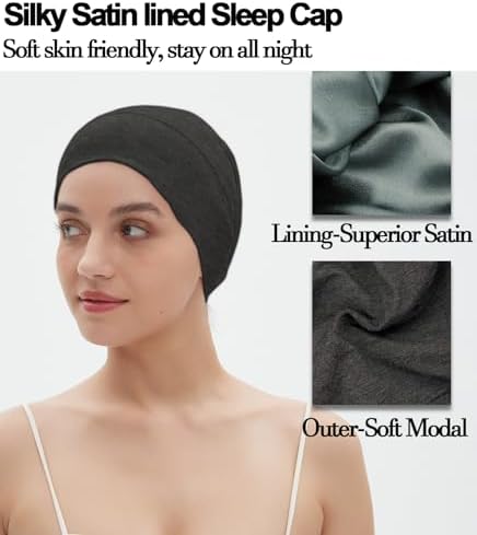 Satin Bonnet for Sleeping Night Cap, Satin Lined Silk Bonnet Large Sleep Cap for Curly Braids Hair Beanie Black Women