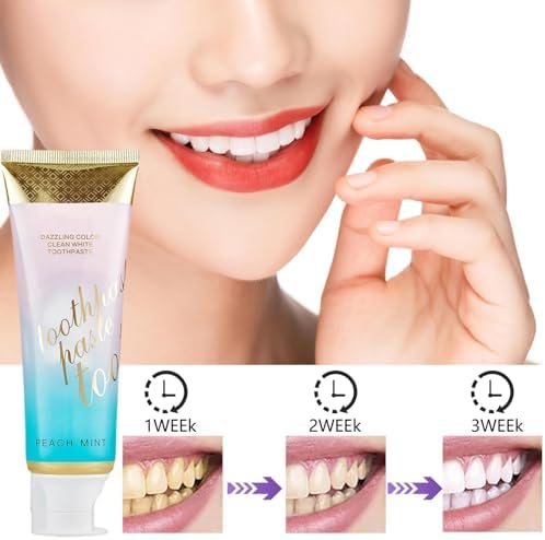 Peach Mint Toothpaste, Intensive Whitening Toothpaste with Natural Gentle Care Deep Stain Removal Clean Peach Flavor, Improves Gum Health, Fresh Breath (1)