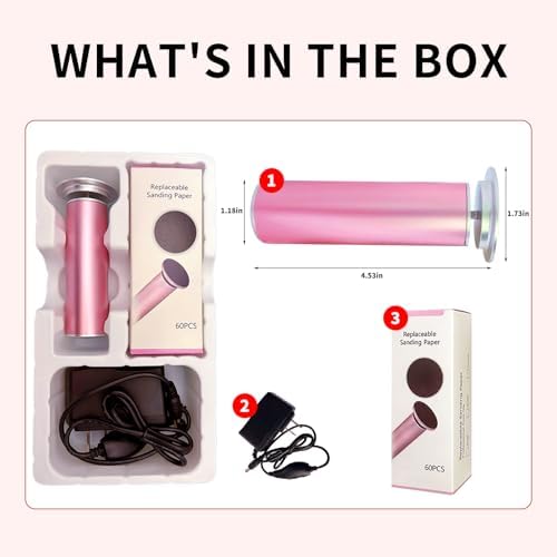 Dermave Electric Foot Callus Remover – Pedicure Tool with 60pcs Sanding Discs, Electric Foot Callus Remover, Callus Remover for Feet - Foot File for Dead Cracked Skin, Men/Women (Pink)