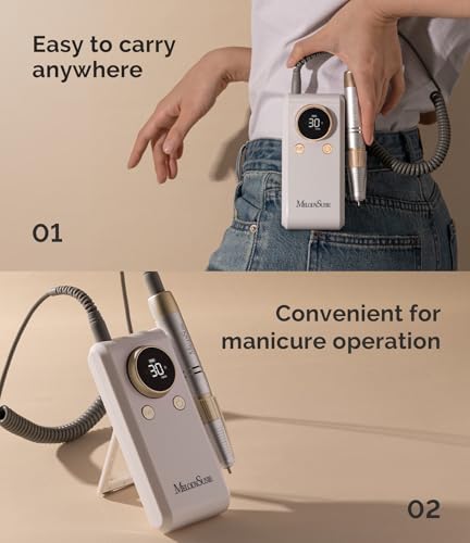 MelodySusie 2 in 1 Professional Nail Drill Kit,30000 RPM Rechargeable Cordless Electric Nail File with Bracket for Waist-Hanging & Table-Standing,Portable E-File for Acrylic Gel Nail Polishing,SC330G