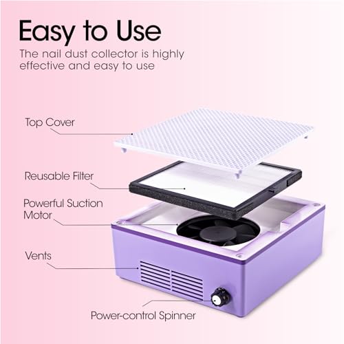 Gellen Nail Dust Collector with Reusable Filter, Professional 60w Nail Vacuum Cleaner for Acrylic Nails, Low Noise Nail Dust Vacuum Cleaner for Home Salon, Manicure Fan Dust Collector