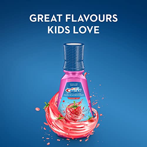 Crest Kid's Anti Cavity Fluoride Mouthwash, Alcohol Free, Strawberry Rush, 500 mL (16.9 fl oz), Pack of 4