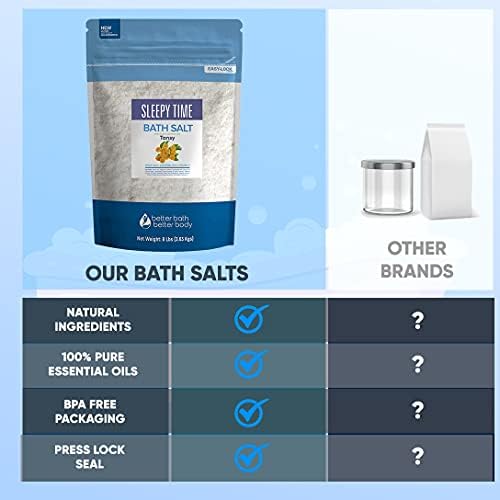 Sleepy Time Bath Salt 128 Ounces (8 Lbs) Epsom Salt with Natural Tangerine and Ylang Ylang Essential Oils Plus Vitamin C in BPE Free Bulk Size Pouch with Easy Press Lock Seal Made in USA