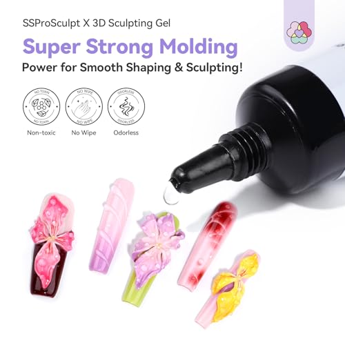 SAVILAND SSPro X 3D Nail Gel Set: 12 Colors Super Strong Molding No Wipe 3D Sculpting Gel for Nail Art Design Carving Painting 3D Nail Art Sculpture Spring Summer Manicure Set for Home Nail Salons DIY