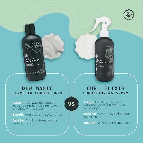 Sienna Naturals - Dew Magic Leave-In Conditioner – Anti Frizz - Lightweight Hydration – Strengthens, Softens & Protects w/Baobab & Coconut Oil – Vegan - Great for Curly Hair - 11oz