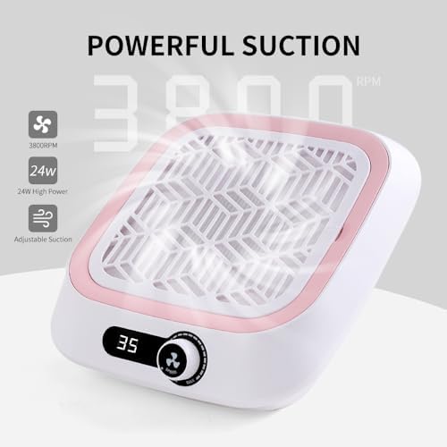 Nail Dust Collector, Powerful Vacuum Fan and Nail Dust Collector Quiet, Professional Salons&Home Use Dust Collector Nail Tech with Reusable Filter and 30pcs Nonwoven Filter and 1pcs Dusting Brush Pink