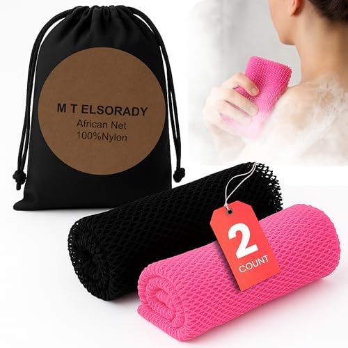 Premium 2X African net Sponge Authentic Exfoliating Body Scrubber for Shower Long Quick Dry 100% Nylon Deep Cleansing Back and Pore Scrubber Bath Sponge for Shower