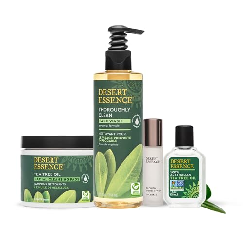 Desert Essence 100% Australian Tea Tree Oil Therapeutic Grade Essential Oil - Skin Cleansing, Clarifying, Soothing - Refreshing Air - Skin Care, Hair Care, Powerful Green Clean - Vegan, Non-GMO - 2oz