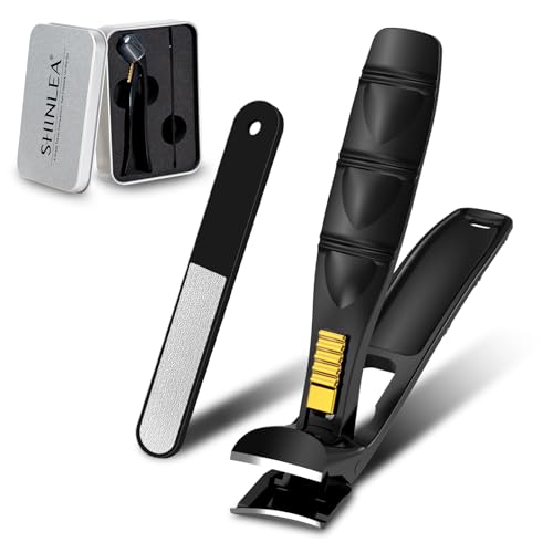 Nail Clippers for Seniors Thick Toenail, Professional Fingernail Toenail Clippers with Catcher, Sharp Wide Opening and Long Handle Nail Cutter for Men Women, Black