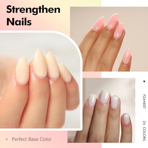 FZANEST Rubber Base Builder Nail Gel 24 Colors*15ml Salon Product Soft Structure Gel For Nails Enhance Extension Jelly Natural Nude Pink Base Color Overlay UV LED Soak Off