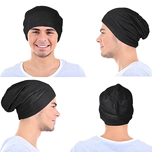 Geyoga 4 Pcs Satin Lined Sleep Bonnets Silk Sleep Caps Slouchy Beanie Hat Sleeping Head Wrap for Curly Protection Men Women(Multi-Colors)