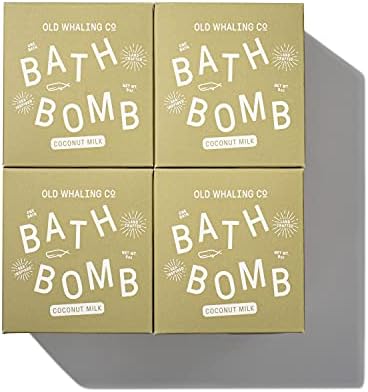 Old Whaling Co Coconut Milk Bath Bomb – Set of 4 – Handmade Bath Soak with Epsom Salts – Cleansing, Soothing and Moisturizing Fizz – Tropical, Floral Scent, 8 oz