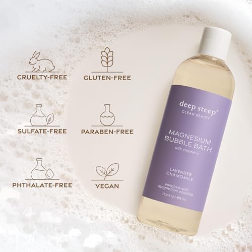 Deep Steep Magnesium Bubble Bath, 15.6 oz – Foaming Soak with Magnesium, Coconut Oil, Aloe, Vitamin C, Shea Butter & Argan Oil – Vegan, Clean Beauty for Stress & Sleep (Brown Sugar Vanilla)
