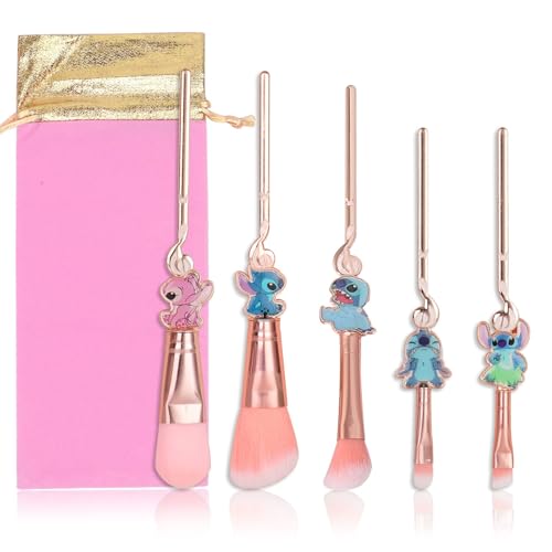 Stich Makeup Brushes Set 5Pcs Anime Cartoon Make Up Brush Set with Storage Bag Stuff for Powder Concealers Eye Shadows