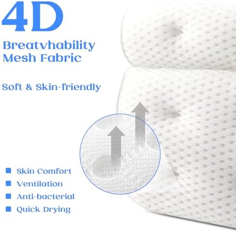 Bath Pillow, Bathtub Pillow with Anti-Slip Suction Cups, 4D Mesh Soft Spa Bath Tub Pillow Headrest, Bath Pillows for Tub with Neck and Back Support Fits Bathtub Spa Tub Jacuzzi, Fathers Day Dad Gifts