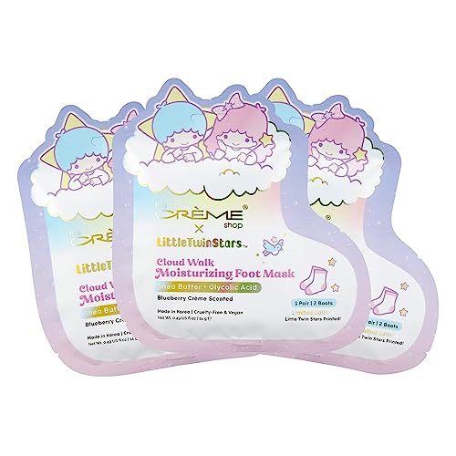 The Crème Shop Little Twin Stars Cloud Walk Foot Masks with Shea Butter Glycolic Acid for Silky Smooth Feet Blueberry Crème Scent Helps Deodorize Soften Skin