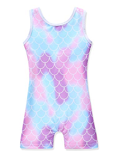 Girls Leotards for Gymnastics With Shorts 5t 6t Size 5-6 Year Old Mermaid Biketard Pink Blue Purple