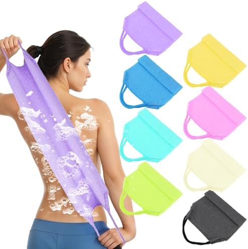 Giantree 8 Pack Exfoliating Back Scrubber with Handles, Back Scrubber Body Bath Pull Strap Scrubber, Nylon Stretchable Exfoliating Washcloth for Face Back Cleans Skin Massages Women Men