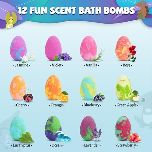 Bath Bombs for Kids with Surprise Toys Inside - 16 Pack Organic Dinosaur Eggs Bath Bombs Gift Set, Dino Eggs, Dinosaur Toys for Kids 3 4 5 6 7 8 9 Years, Birthday Gifts for Boys Girls