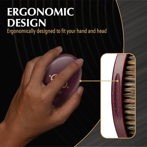 Red by Kiss Premium Pocket Wave Bow Wow Curved Palm Brush Soft, High Density Curved Bristles for Deep Natural 360 Waves, Pocket Size with Travel Cover for Coarse Hair & Wolfing Stage