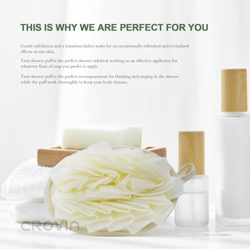 Shower Puff 4 Pack Bath Sponge Shower Loofahs Pouf Large 7x5 Premium Exfoliating Mesh Puffs for Women and Men-Elastic Hand Strap Body Brush to Soothe, Cleanse Your Skin