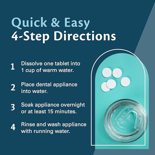 Retainer Cleanser Tablets Cleaner, Removes Odors Discoloration Stains and Plaque 2 Month Supply Denture Cleansers Retainers Mouth Guards Denture Bath Mint by M3 Naturals