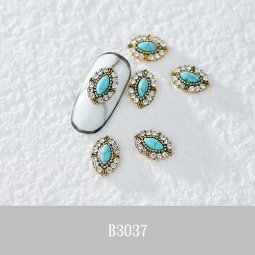50PCS Western Nails Turquoise Nail Charms 3D Nail Art Supplies Nail Accessories Nail Decoration Retro Nail Charms for Manicure Craft