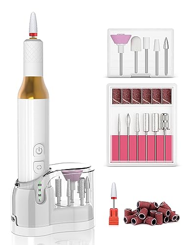 Nail Drill,Cordless Electric Files for Gel Nails E-File Manicure Kit Women Rechargeable Drill para Uñas Profesional Machine Grinder Acrylic White (M918)