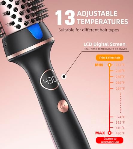 Thermal Hair Brush for Blowout Look, 1.5 Inch Heated Round Brush for Natural Curl,Ionic Curling Iron Wand with Dual Voltage, Volumizing Smoothing Hot Round Brush, Black