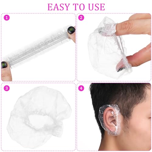FRCOLOR 2 Pairs Silicone Ear Covers Ear Protector with 100pcs Disposable Hairdressing Ear Caps Ear Protector Hairdressing Dye Coloring Protector Earmuff Ear Caps for Home Shop, 7.8cm*4.5cm*0.5cm