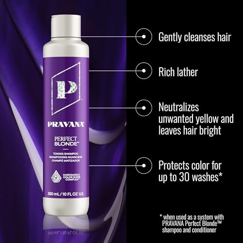 Pravana The Perfect Blonde Purple Toning Shampoo | Neutralizes Brassy, Yellow Tones | For Color Treated Hair | Chromasilk Enhances Shine & Protection | Vegan, Cruelty-Free | Paraben & Sulfate Free