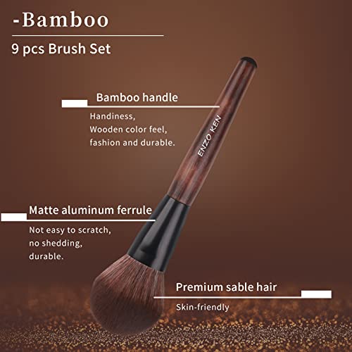 Bamboo Makeup Brushes Set Professional, Sable Makeup Brush Set with Case by Luxury ENZO KEN, Cosmetic Brushes Makeup Set, Make up Brushes Set Professional, Natural Hair Makeup Brush Set Professional.