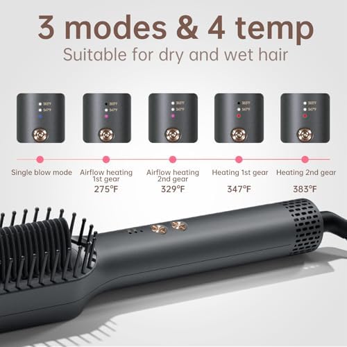 Hair Straightener Brush, Hair Straightener Comb Straightening Brush for Women, 30s Fast Heating & Dual Voltage, Grey