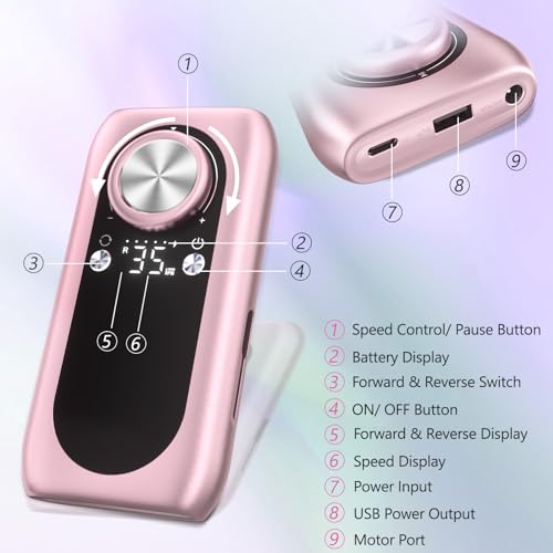 Rechargeable Nail Drill, 35000RPM Electric Nail File Machine Professional Acrylic Gel Nails Remover with Drill Bits, Portable Efiler Manicure Supplies for Polishing Grinding, Home Salon Use
