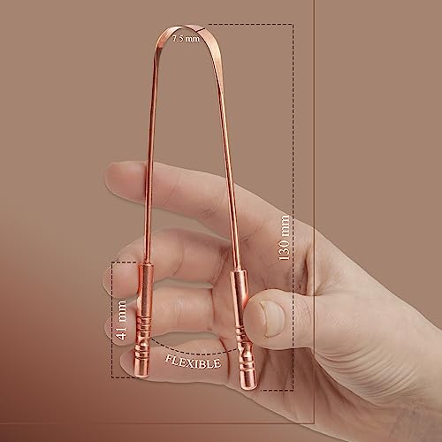 MasterMedi Tongue Scraper with Case Easy to Use Tongue Scraper for Adults, Tongue Cleaner for Oral Care & Hygiene (Copper Set of 2 (with Travel Case))