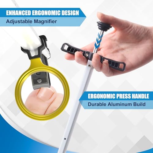 Long Handled Toenail Clippers Wide Jaw Opening, Free Bending, for Thick Nails, for The Seniors, Overweight, Disabled with Arthritis, Easy Reach Pedicure Auxiliary Tools (17" with Magnifier)
