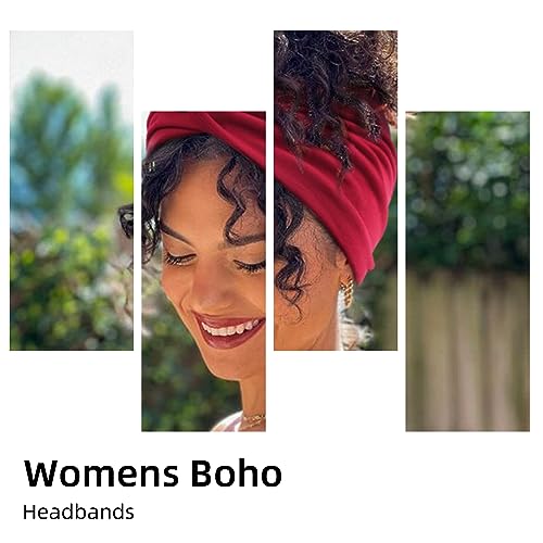 AKTVSHOW 7'' Wide Headbands for Women, 10 Pack Large Boho Turban Headband Fashion Non Slip Hairbands Thick Head Wraps Yoga Workout Hair Accessories