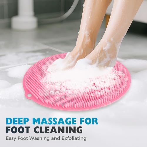 Silicone Shower Foot Scrubber Mat, 2025 New Shower Foot and Back Scrubber Massage Pad with Non-Slip Suction Cups, Wall Mounted Feet Back Cleaning Exfoliating Bath Wash Pad for Men and Women (Purple)