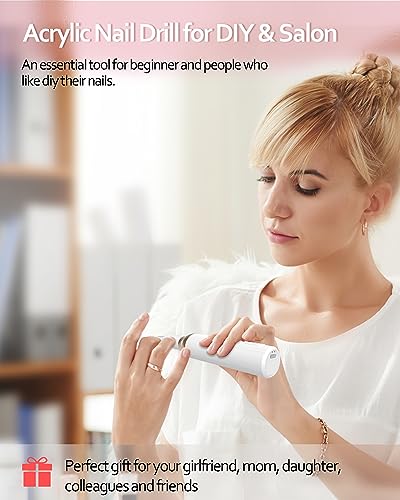 Nail Drill,Cordless Electric Files for Gel Nails E-File Manicure Kit Women Rechargeable Drill para Uñas Profesional Machine Grinder Acrylic White (M918)