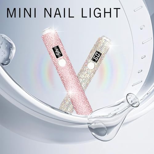 Glitter UV Nail Lamp for Handheld, Portable Mini UV Light for Gel Nails, Gel Nail Stickers for Fast Curing, LCD Screen Polish USB Nail Dryer for Home DIY Manicure, Pink Diamond