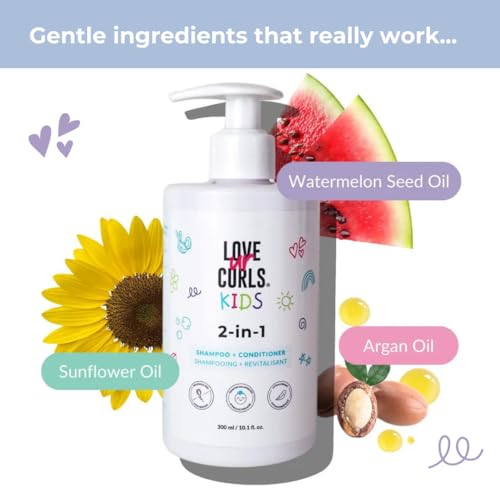 Love Ur Curls Kids - LUCK 2 in 1 Shampoo and Conditioner, Fragrance Free, Pediatrician Approved, Gentle Tear Free Unscented Formula, Easy to Detangle Curls, Sulfate and Paraben Free, 300 mL
