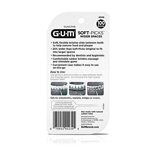 GUM Soft-Picks Wide Space, Easy to Use Dental Picks for Teeth Cleaning and Gum Health, with Convenient Carry Case, Dentist Recommended Dental Picks, 100 Count (Pack of 3)