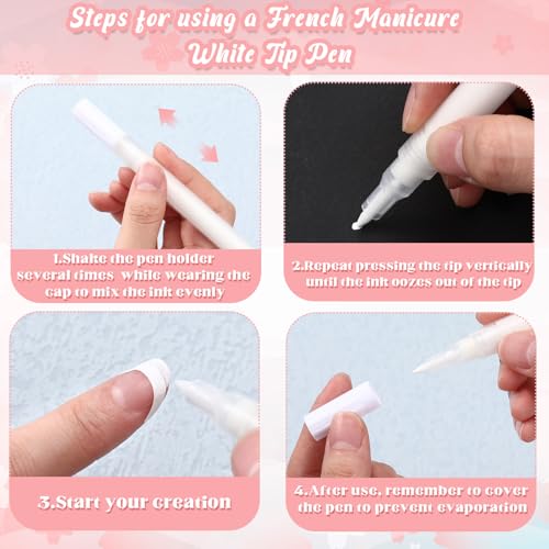 French Manicure Kit Include 2 Pcs French Manicure Pen 0.12 Ounce White Tip Pen 111 Count Tip Nail Stickers Strips Tool for Women DIY Pedicure Nails Kit