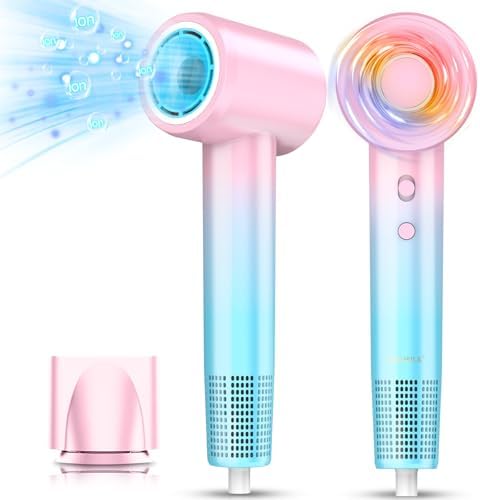 DORISILK Ionic Hair Dryer 110,000 RPM High Speed, Professional Blow Dryers for Salon Home Use, Portable Blowout Hair Dryers Lightweight with Nozzle Hot & Cold Selection Gift for Women Girl, Pink Blue