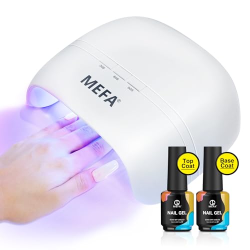 MEFA UV Nail Lamp with Base and Top Coat, 72W UV Light for Gel Nails with 21pcs Lamp Beads, 3 Times for Gel Polish Fast Curing, LED Dryer with Base and Top Coat