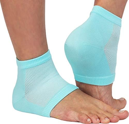 NatraCure Vented Moisturizing Gel Heel Sleeves - (Pedicure Socks for Dry Cracked Feet Treatment, Dry feet Treatment, Heel Socks for Women or Men - (608-M CAT) - Color: Aqua Blue - Size: Regular