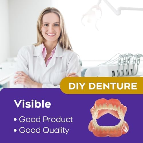 Denture Do it Yourself Full Set of Top and Bottom Fake Teeth, for Improve Smile，DIY Denture Kit- Natural Looking Emergency Replacement Solution, Customized Dentures(Universal Size)-0624-1