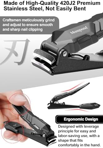 Nail Clippers with Catcher – No Splash Nail Cutters Fingernail and toenail Clippers for Thick Nail， Stainless Steel Fingernail Cutter for Men Women，Custom Flannelette Bag Storage